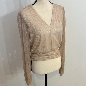Haver London Metallic Gold Silver Champagne Blouse with Sheer Shimmer Medium